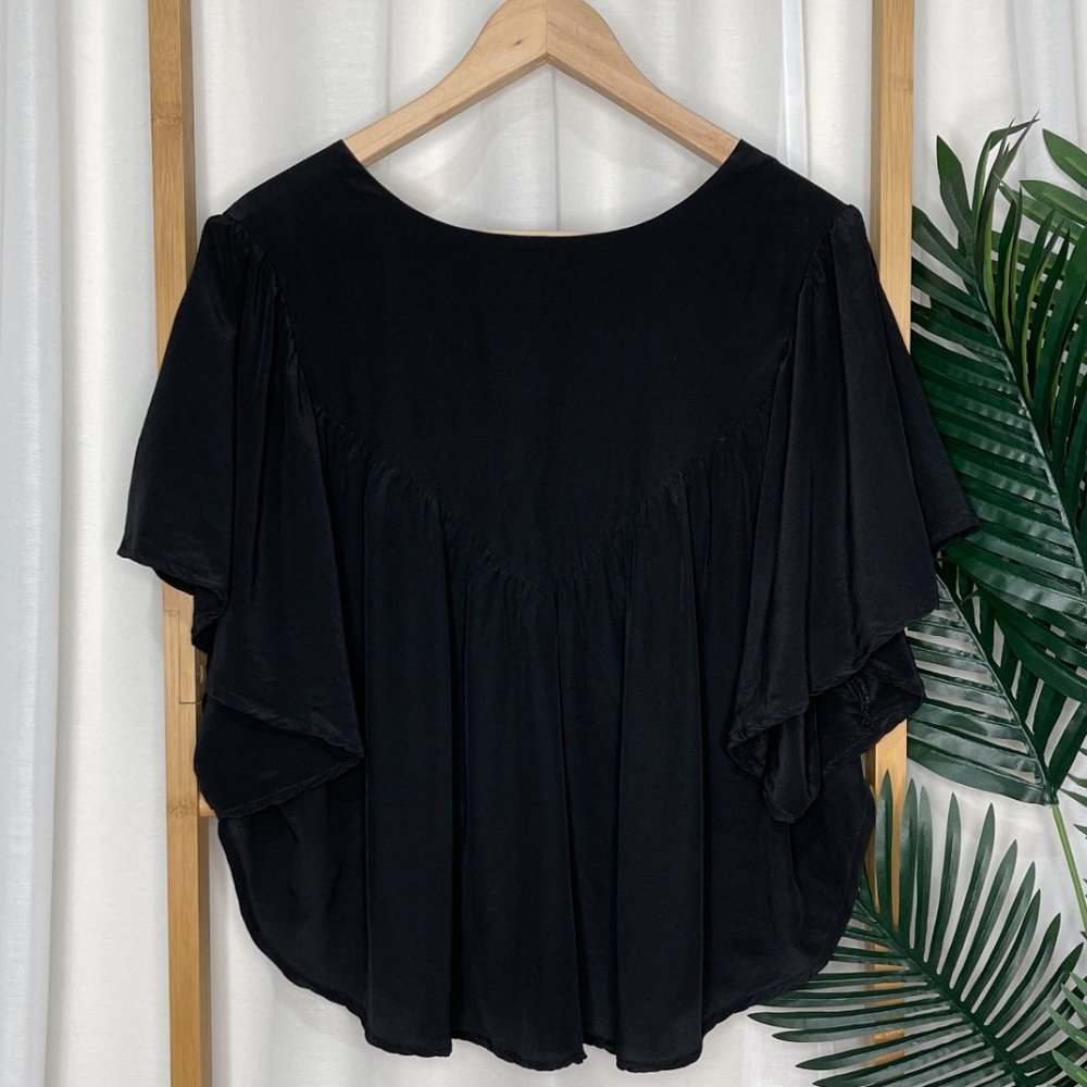 Gorman Black Draped Jacket Size M Short Sleeve Gathered Open Evening Womens - Picture 2 of 10